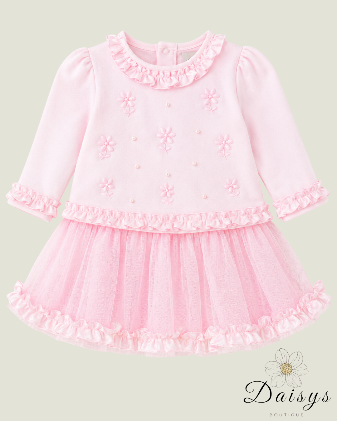 Baby Pink Embroidered Floral Tulle Dress