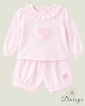 Baby Pink Faux Fur Heart Shorts Set