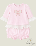 Baby Pink Pearl Bow Shorts Set