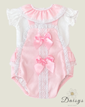 Pink Lace & Bow Romper Set