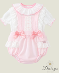 Pink Lace Bow Romper Set