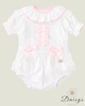 White & Pink Vintage Bow Romper Set