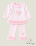Baby Pink Faux Fur Heart Legging Set