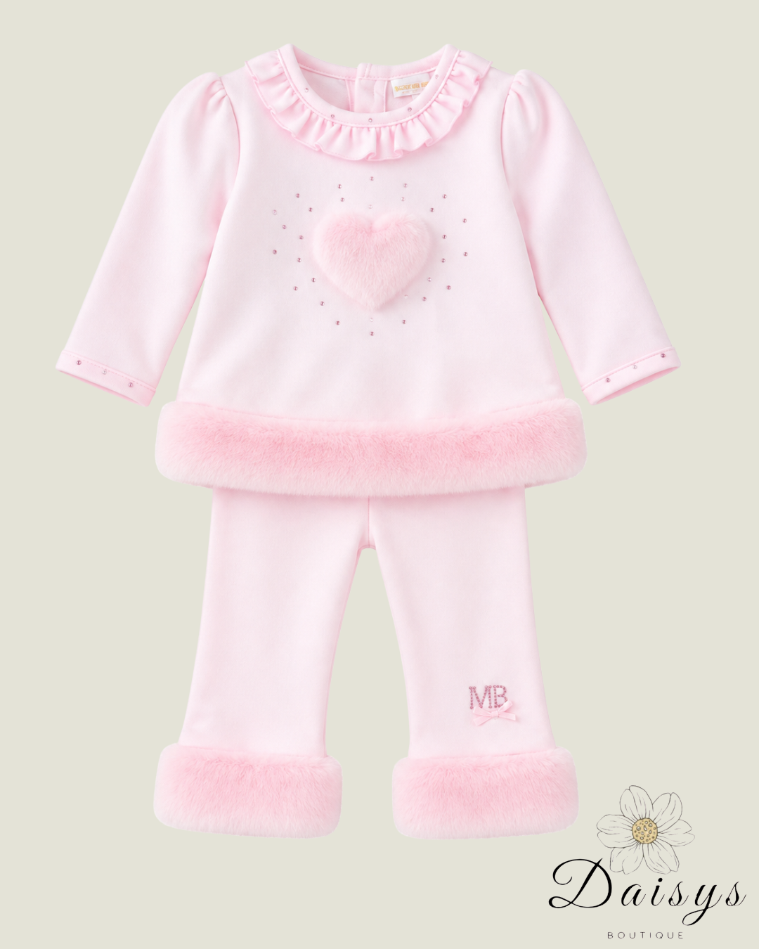 Baby Pink Faux Fur Heart Legging Set
