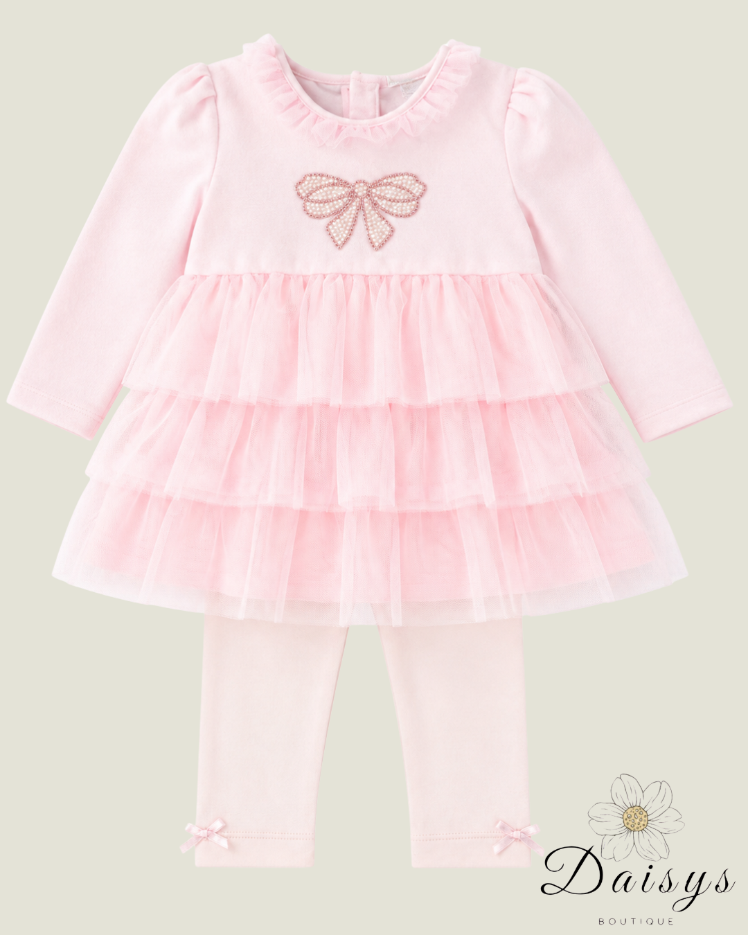 Baby Pink Tulle Bow Legging Set