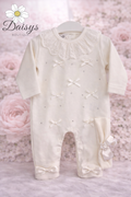 Visara Ivory Lace Collar Baby One Piece with Bow Detail & Matching Headband